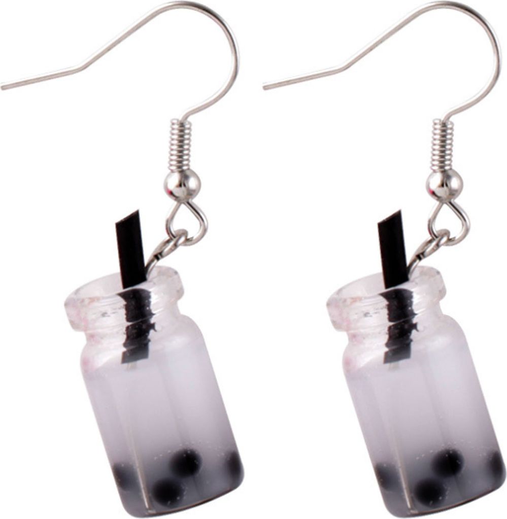 1 Paar Haken-Ohrringe, lustig, niedlich, schlichter Stil, hypoallergen, Geschenk, Glas, Milchtee-Anhänger, Damen-Ohrringe, Modeschmuck-Weiß