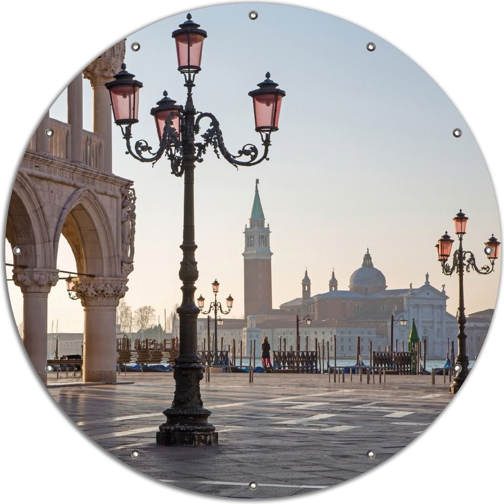 Wallario rundes Outdoor-Poster für Garten oder Balkon, Motiv Venedig - Dogenpalast, Markusplatz und San Giorgio Maggiore II, 120 cm Durchmesser