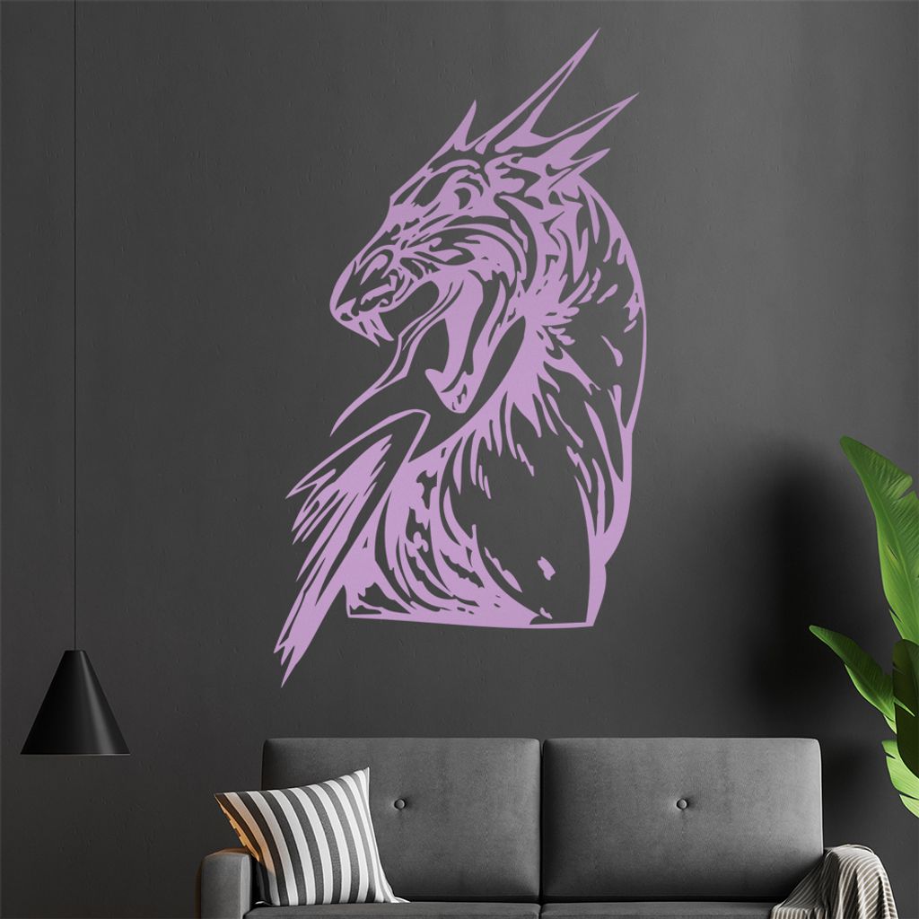 Drachen Kopf Wandtattoo in 6 Größen - Wandaufkleber Wall Sticker - Dekoration, Küche, Wohnzimmer, Schlafzimmer, Badezimmer
