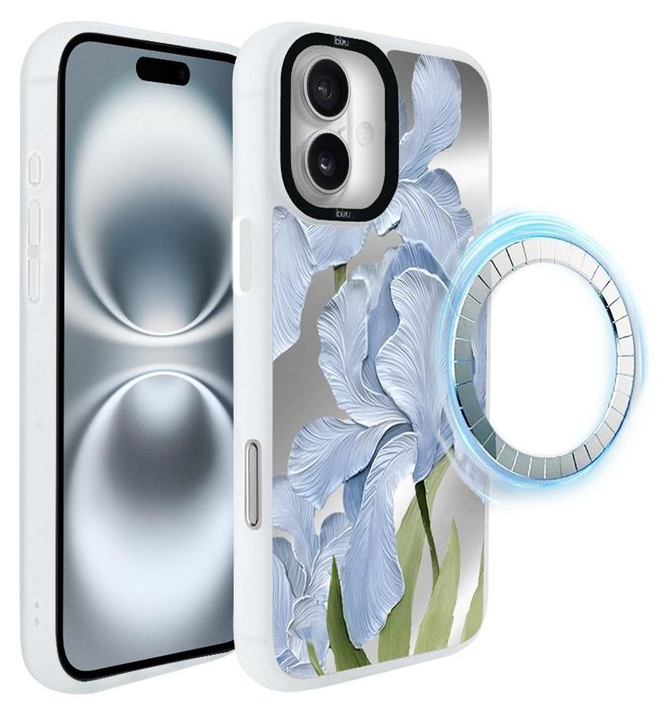 Schutzhülle für das iPhone 16 Plus, MagSafe-kompatibel, mattweiße Seiten, Blaue Iris
