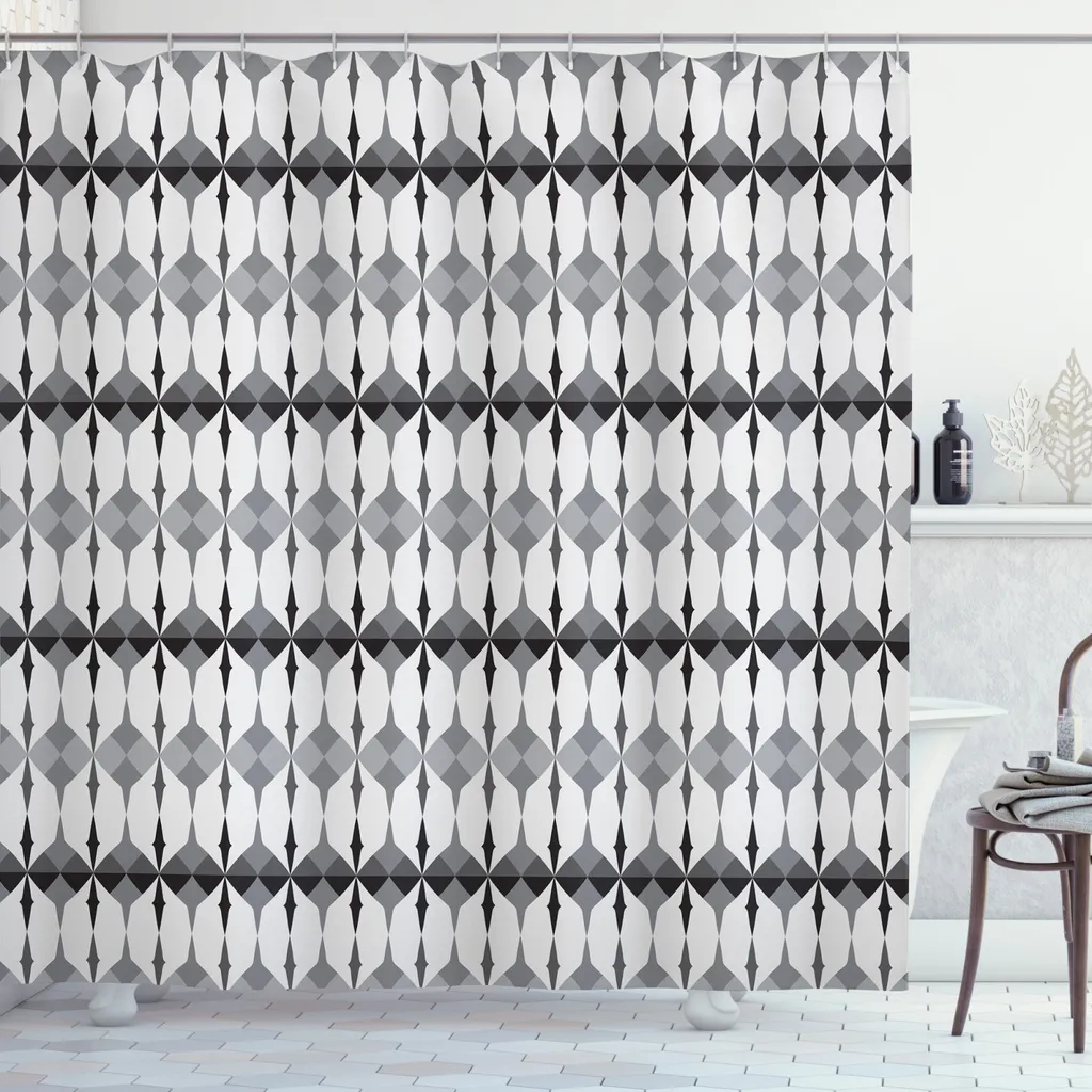 Tenda Doccia ABAKUHAUS 175x240 cm Bianca Geometrica | Antimuffa e Lavabile