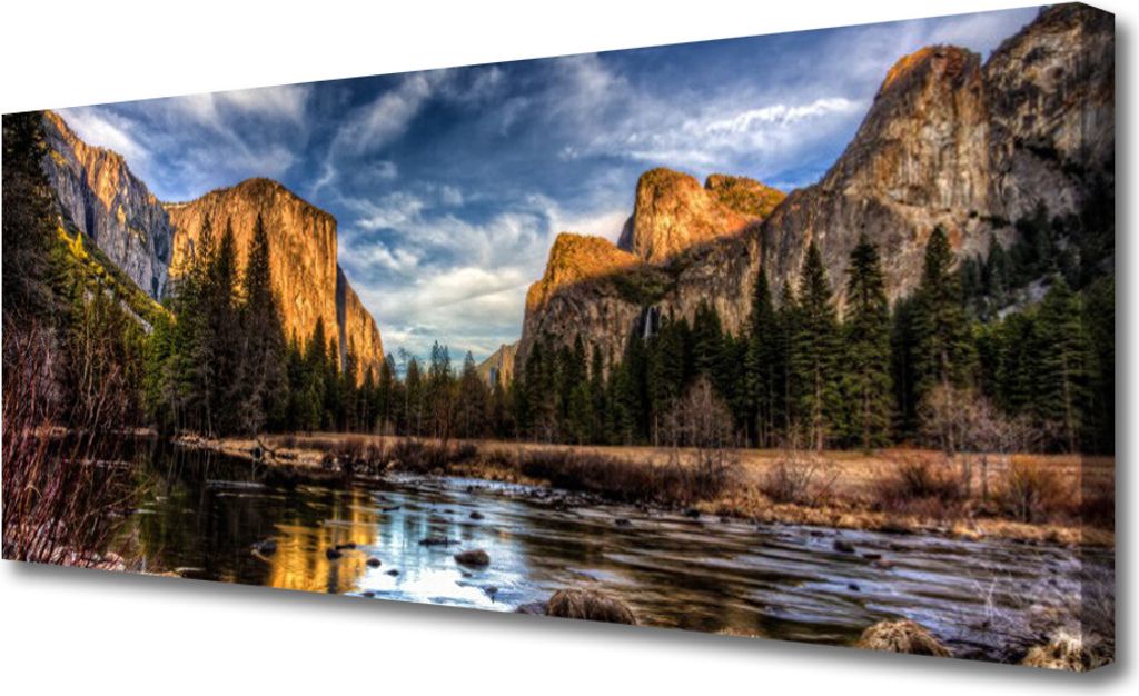 Tulup Leinwand-Bilder 125x50 Wandbild Canvas Kunstdruck Gebirge Wald See Natur