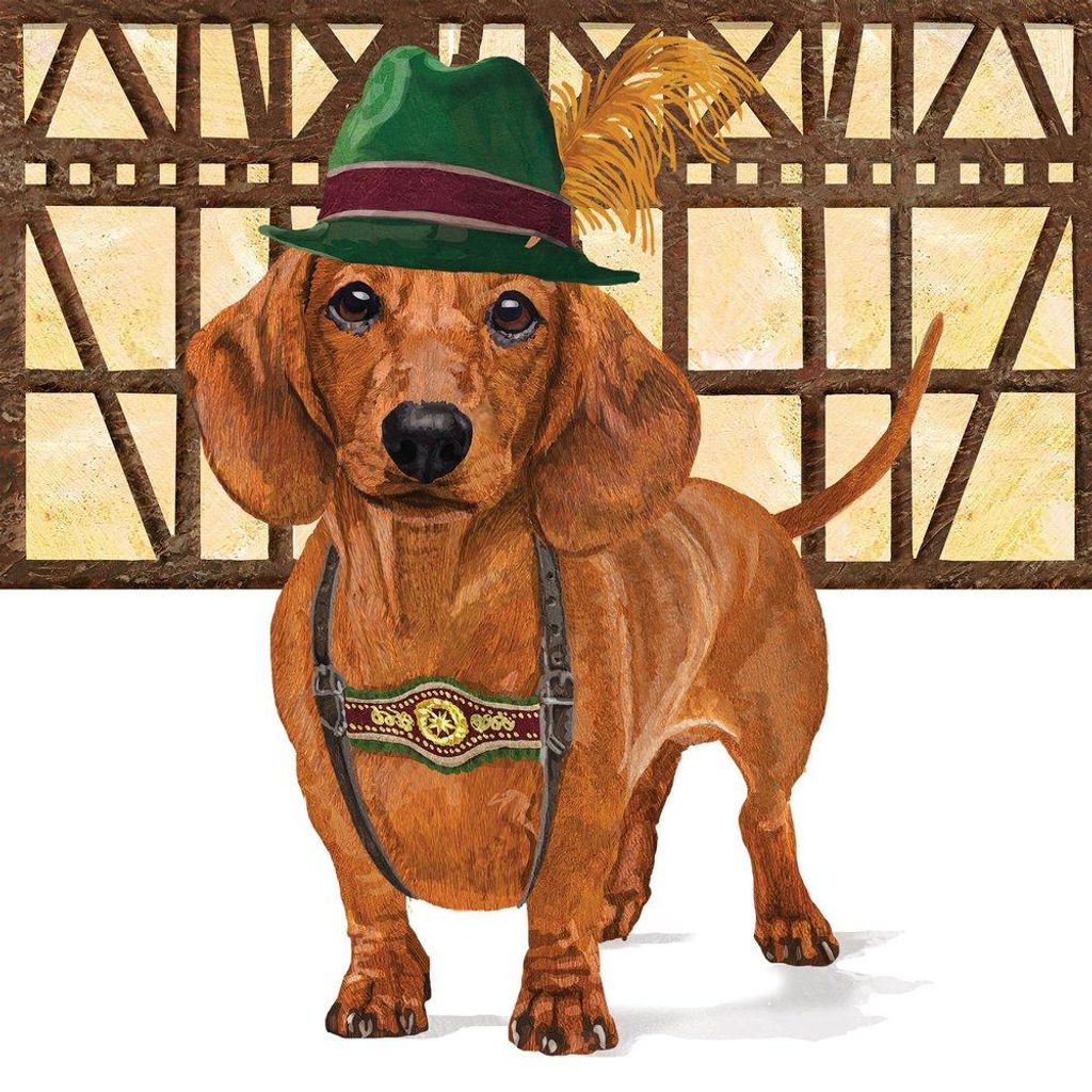 20 Servietten Schnitzel - Hund im bayrischen Outfit 33x33cm Produktbild 