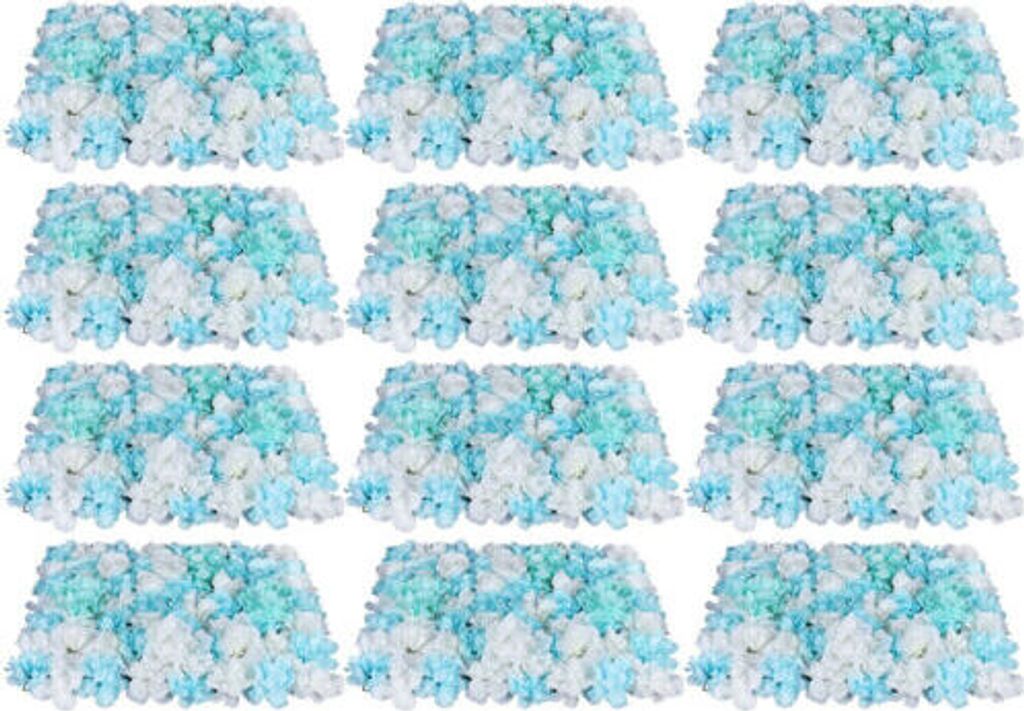 12Pcs Künstliche Blumen Wand Gefälschte Rosenwand Hochzeit Weihnachten Party Foto Hintergrund 40x60cm Kunstblumen Blau Weiß