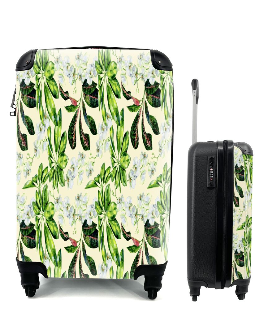 MuchoWow Koffer Handgepäck Trolley Rollkoffer Kleine Reisekoffer mit 4 Rollen - Blumen - Orchidee - Blätter - Farben - Cabin Size < 55x40x23 cm...