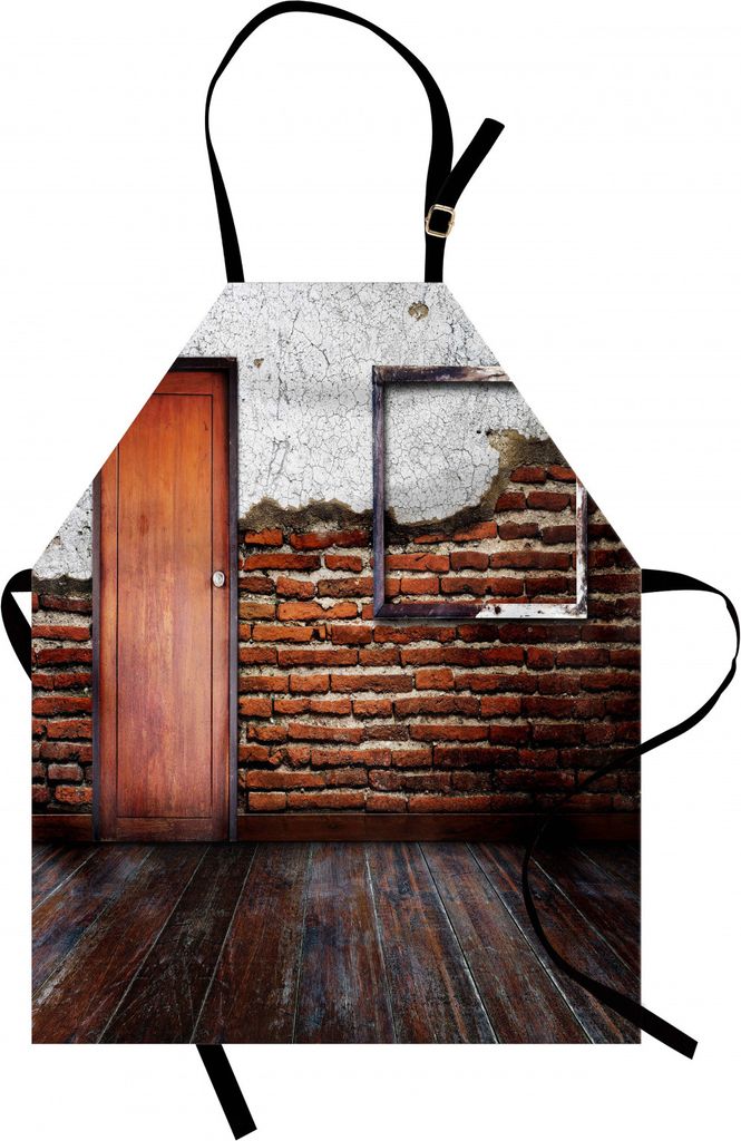 ABAKUHAUS Antiquität Kochschürze, Bilderrahmen auf beschädigter Backsteinmauer alterte Alten rustikalen Holzboden, Höhenverstellbar Maschienenw...