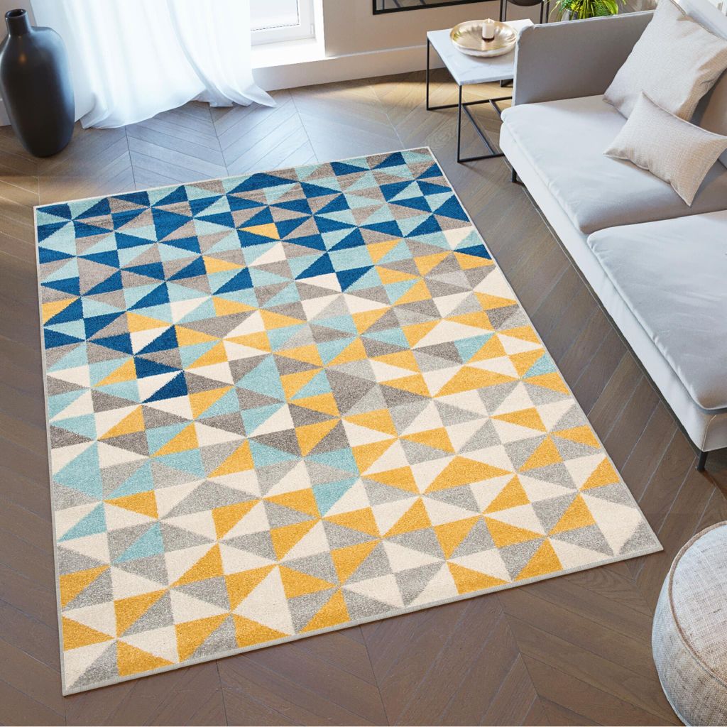 Tapiso Teppich LAZUR Modern Blau Creme Grau Gelb Jugendzimmer 200 x 290 cm