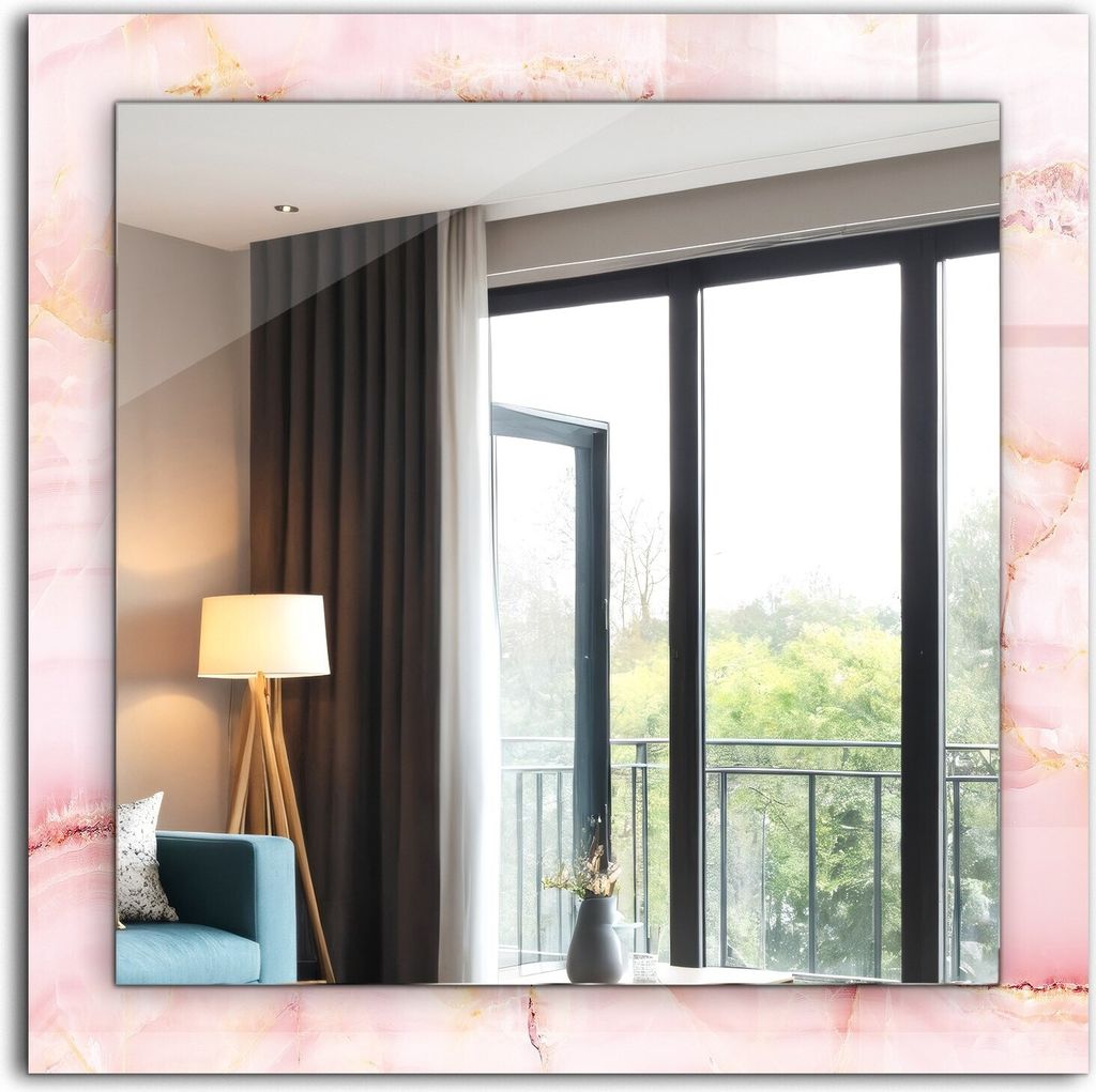Dekorativer Wandspiegel - Bedruckter Spiegel - Motiv - 60x60 cm - Rosa Marmormuster