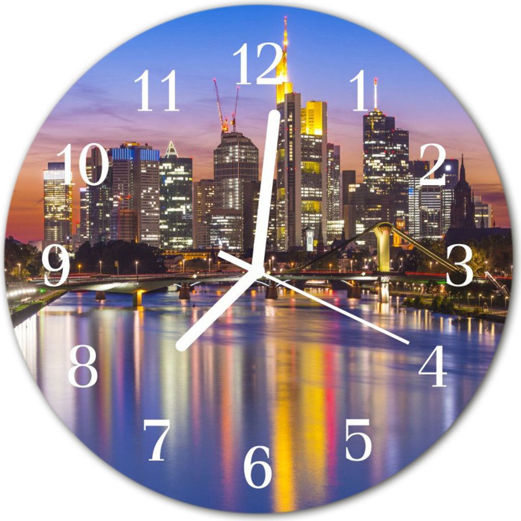 Glasuhr Wanduhr Küchenuhr Echt-Glas 30fi cm Skyline mehrfarbig