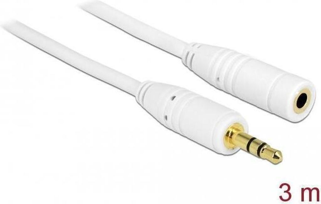 Klinkenverlängerungskabel 3,5 mm 3m weiß, Stecker-Buchse, 3 Pin