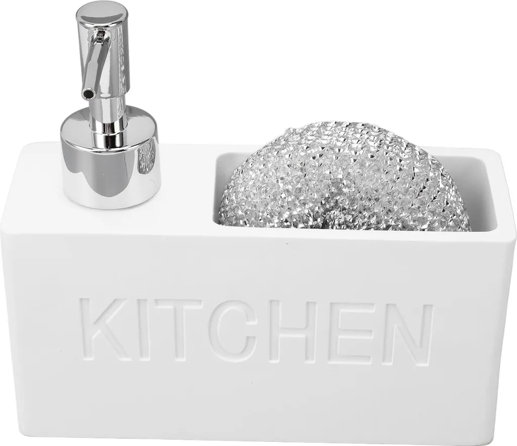 Distributeur de savon cuisine avec support éponge et pompe inox 380ml
