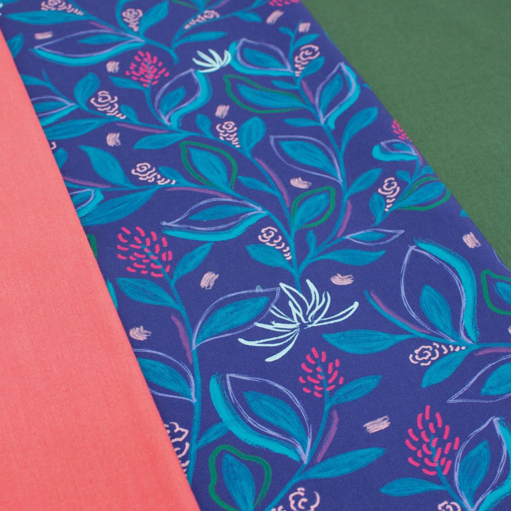 Blätter Cobalt Set 59 Baumwollstoff 1x Druck + 2x Uni je 0,5m Stoffpaket Nähen DIY Projekt