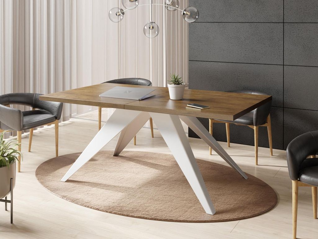 Esstisch Venus im Modern Still, Rechteckig Tisch - Ausziehbar von 160 cm bis 260 cm, Pulverbeschichtete Weiße Metallbeine - 160 x 90 cm - Lefkas E...