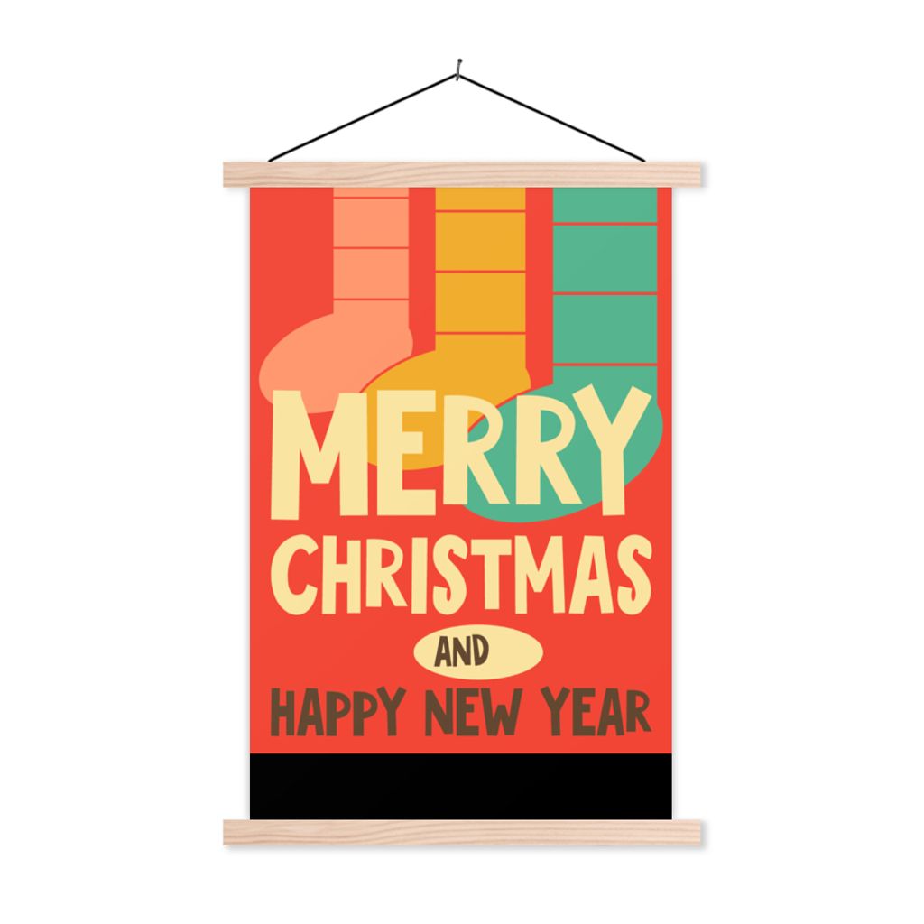 MuchoWow Textilposter Weihnachtssocken - Illustration - Weihnachten - Zitate - Sprichwörter - Frohe Weihnachten und ein gutes neues Jahr - Rot 1...