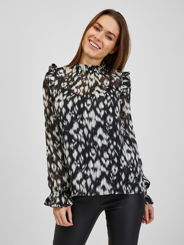 Orsay Weiß-Schwarze gemusterte Damenbluse DP-3547378__XS