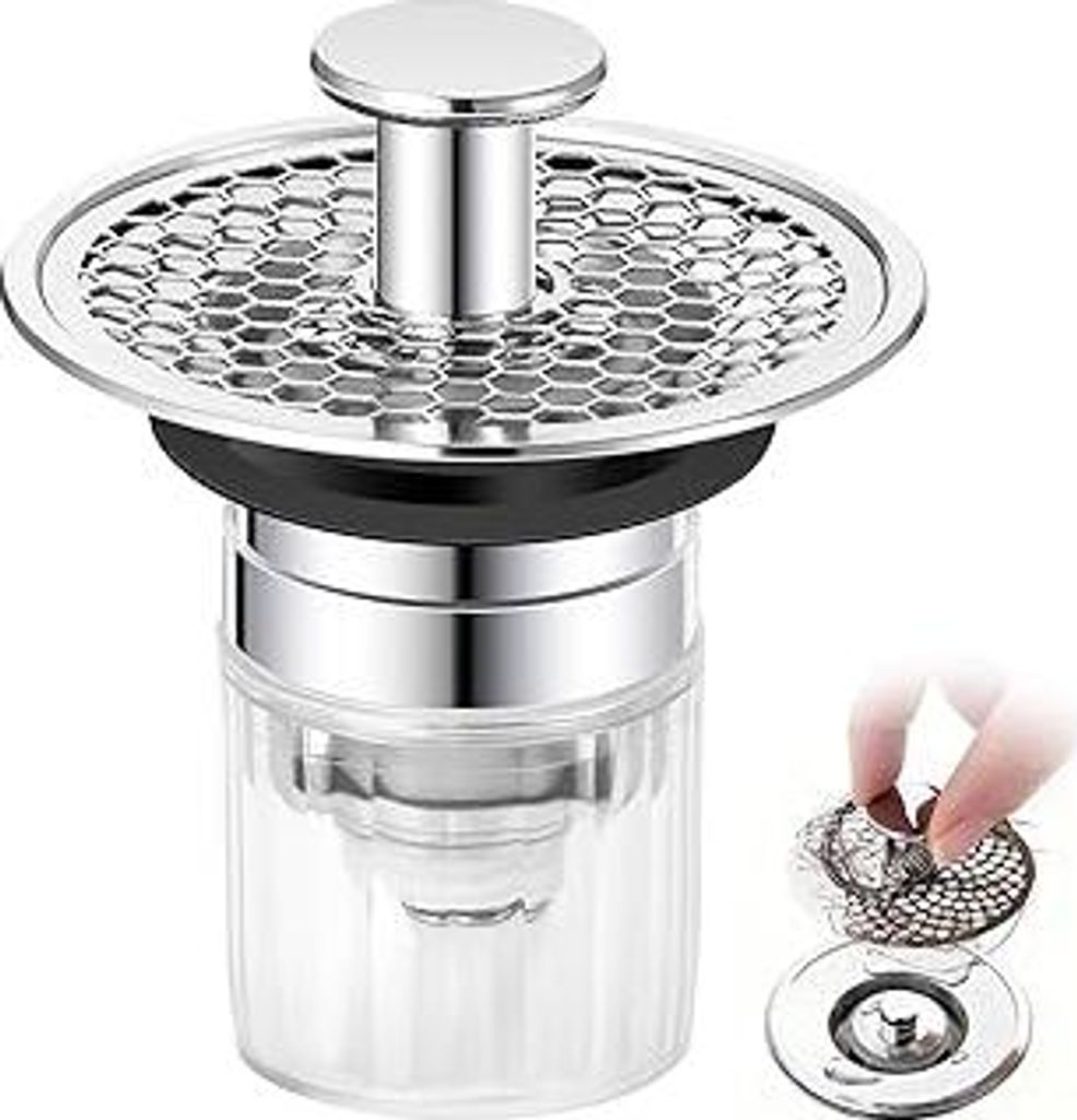 Waschbeckenstöpsel(32-42mm), Abflussstopfen Waschbecken mit Haarsieb Pop Up Abflusssieb, Bodenablauf Filter aus Edelstahl, Abflussstopfen mit Sieb...