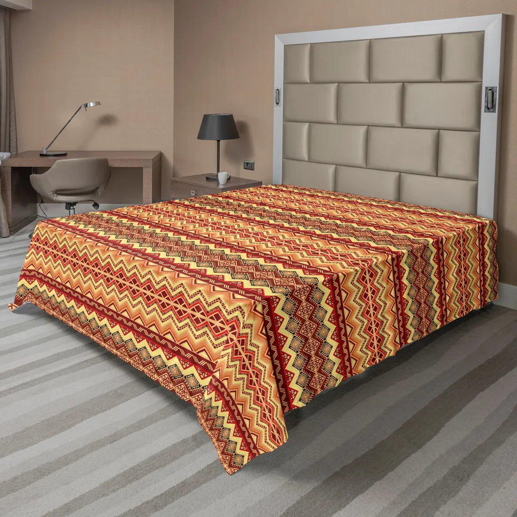 Drap plat abstrait ABAKUHAUS imprimé aztèque orange et jaune 275x260 cm