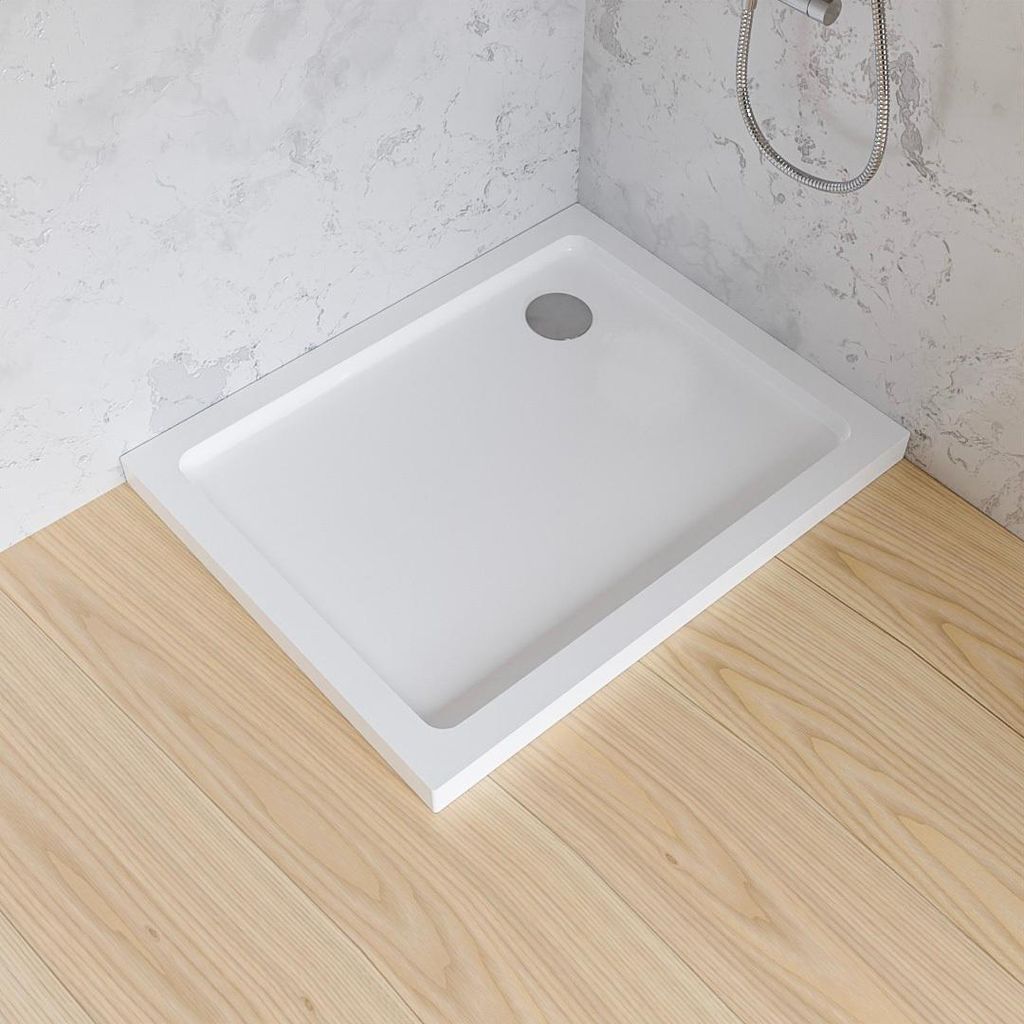 ECOLAM Duschwanne 80x90 x 12,5 cm LUPO Duschtasse Acryl Rechteck weiß Brausewanne + Siphon