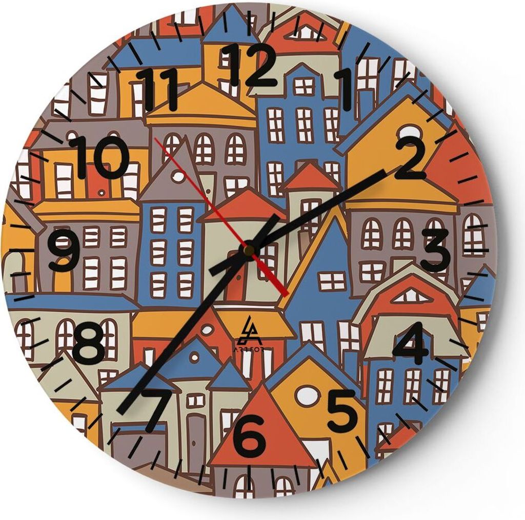 Wanduhr - Rund - Glasuhr - Stadt Haus Straße - 40x40cm - Produktbild 