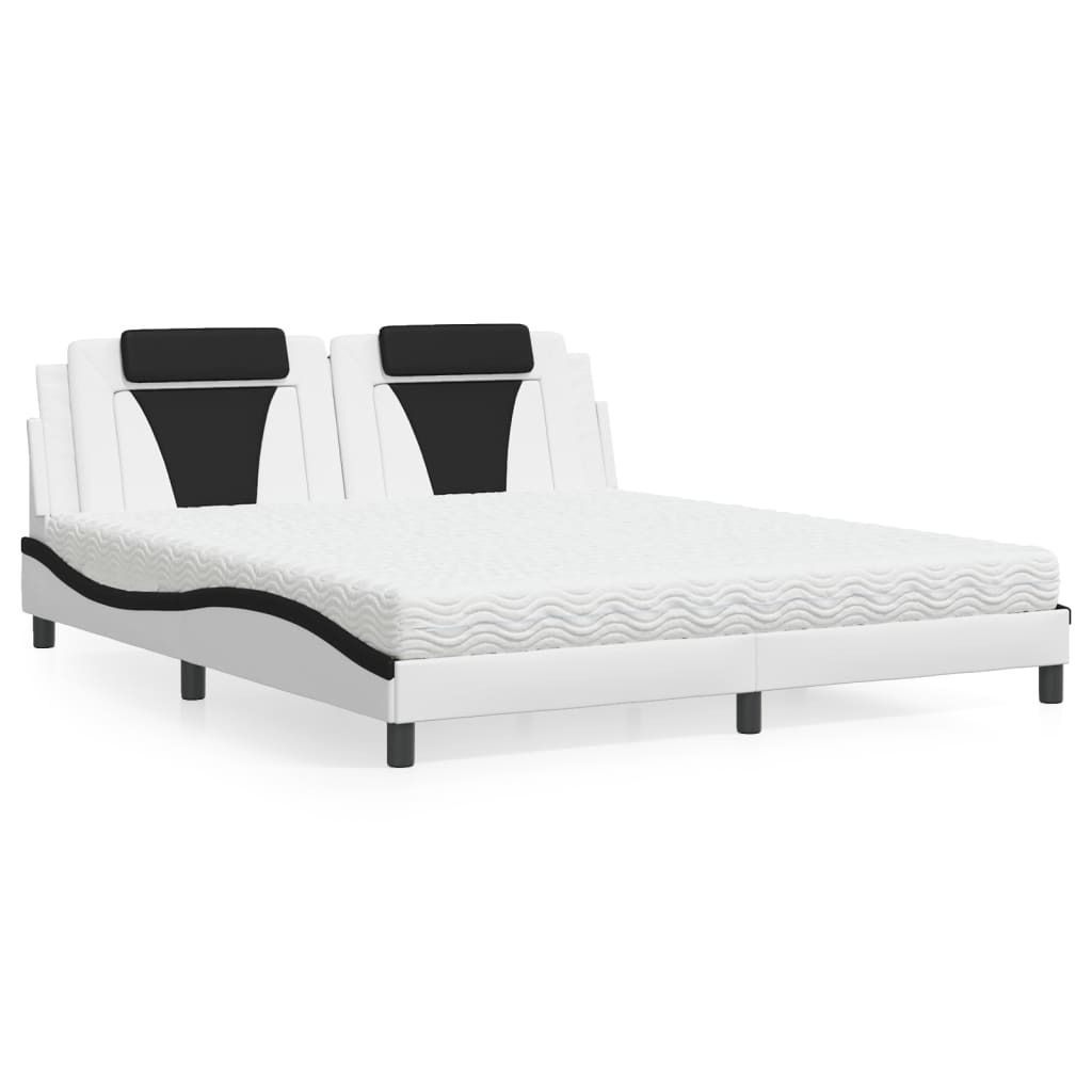 Bett "Viana" mit Matratze Weiß und Schwarz 180x200 cm Kunstleder