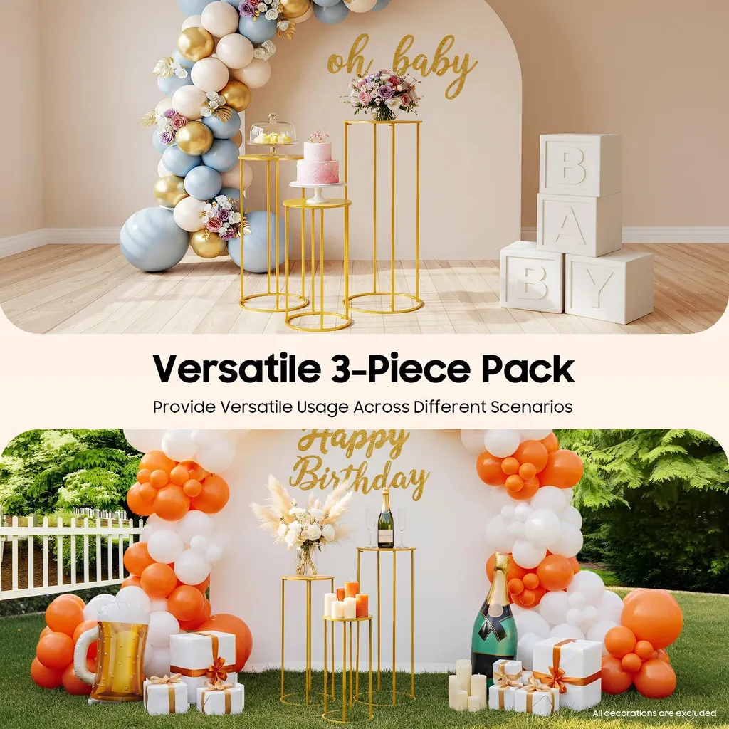 Décoration de Mariage : Lot de 3 Socles Dorés pour Centres de Table Chic - 6
