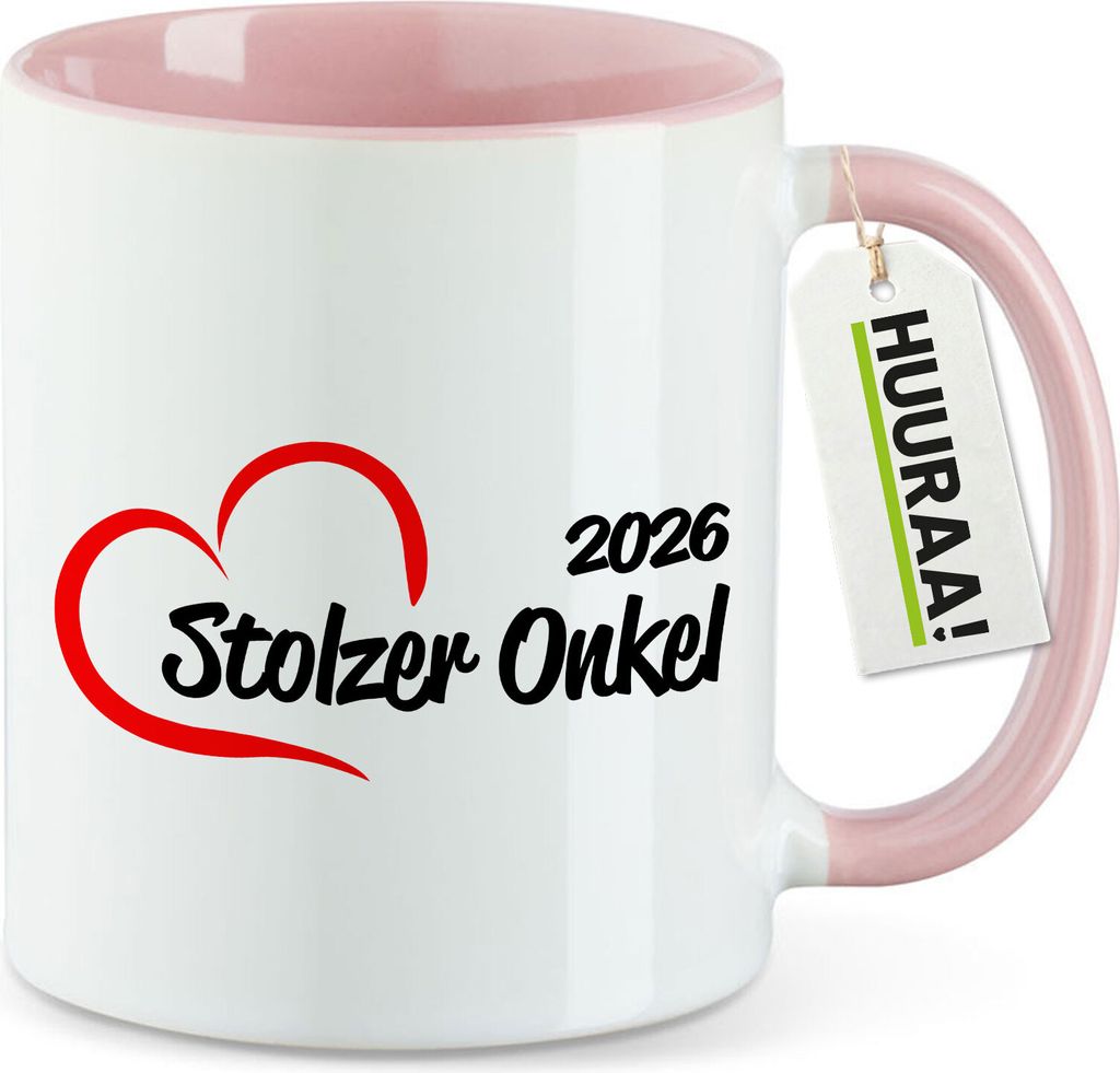 Huuraa Kaffeetasse Stolzer Onkel 2026 Herz 330ml Rosa Keramik Kaffeebecher Geschenkidee