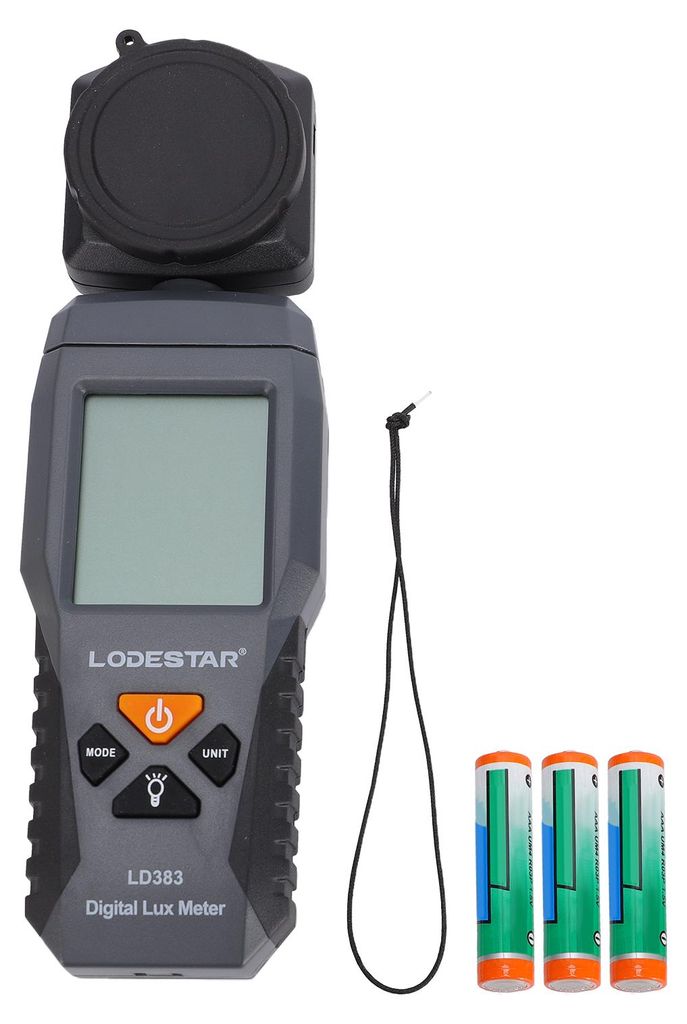 Lichtmessgerät, digitales Beleuchtungsstärkemessgerät (0–200.000 lx) mit um 180° drehbarem Sensor und hintergrundbeleuchtetem LCD-Display, tr...