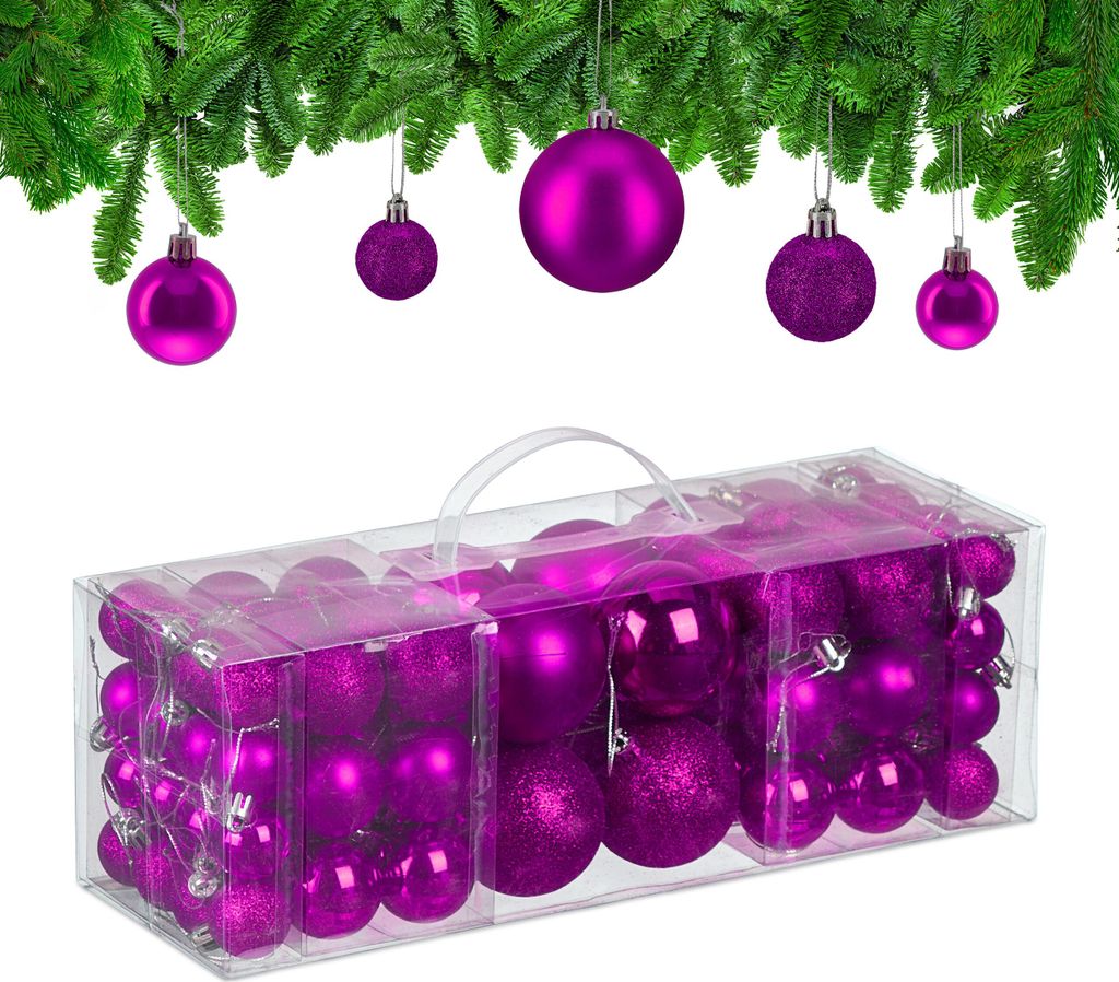 Relaxdays Weihnachtskugeln im 76er Set, Kunststoff, Produktbild 
