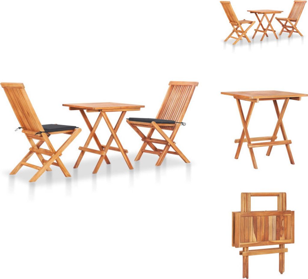 vidaXL 3-tlg. Bistroset mit Anthrazit Kissen Massivholz Teak - Gartenmöbel-Sets