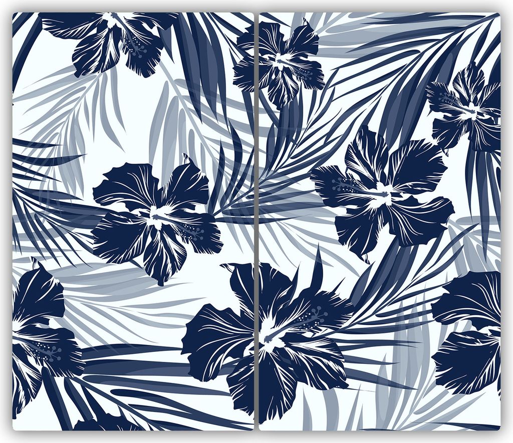 Tulup Glas-Herdabdeckplatte - 2x30x52cm - Glaskeramikkochfeld-Abdeckung Spritzschutz Zweiteilig Tropische Blumen