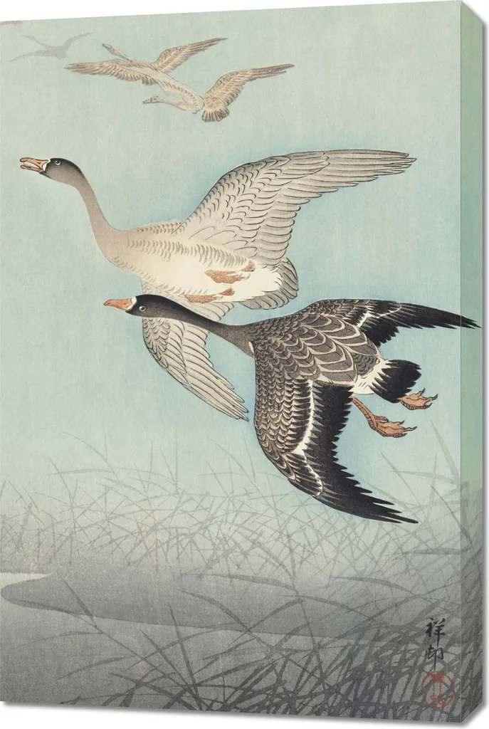 Quadro 60x90 Ohara Koson Great Geese in Flight - Arte Giapponese Vintage