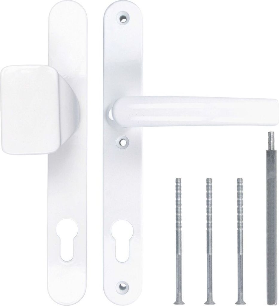 Türgriff / Türdrücker / Türklinke / Drückergarnitur DHS 92mm (Schildbreite 32mm) - Weiß RAL 9016 - mit Knauf