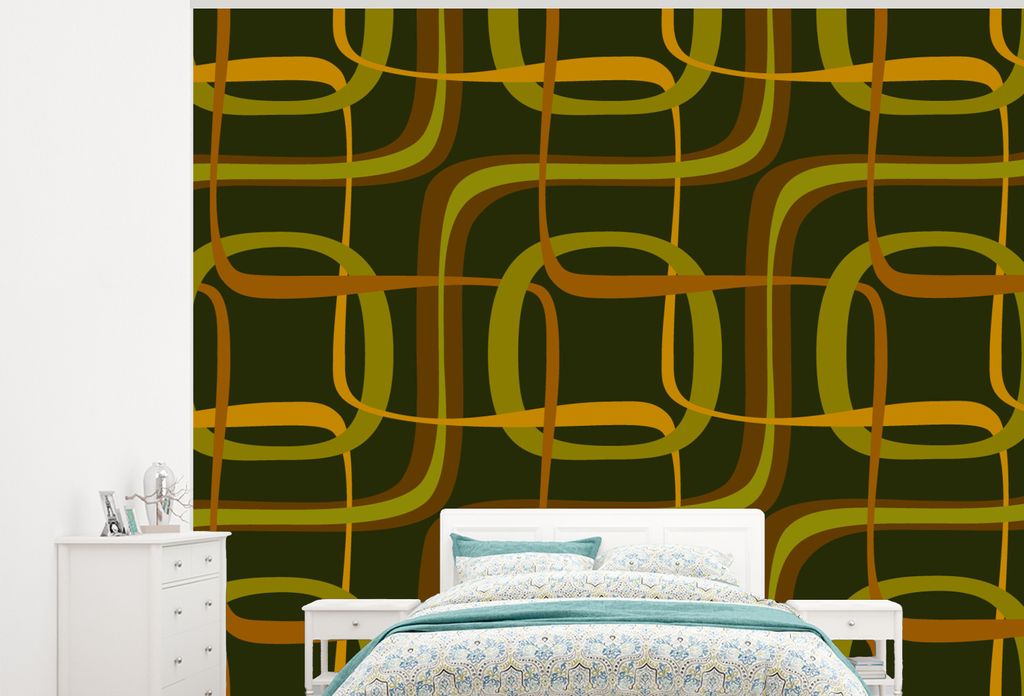 MuchoWow Fototapete für Wohnzimmer oder Schlafzimmer Wandtapete Vinyl Motivtapete 70er Jahre - Retro - Grün - 300x240 cm - Fototapeten