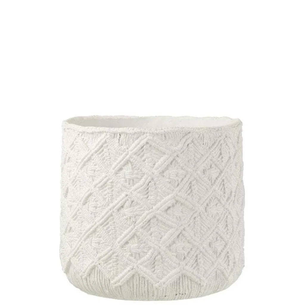 Cache-pot Blanc Large J-Line Motif Carreaux Ciment - Finition Premium