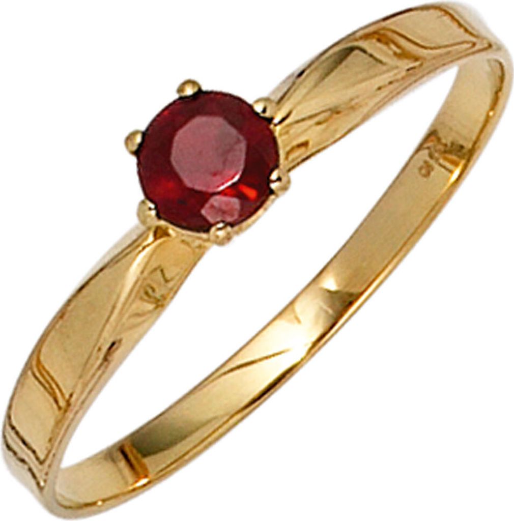 JOBO Damen Ring 585 Gold Gelbgold 1 Granat rot Goldring Größe 56