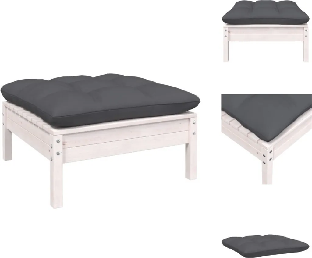 Sgabello da Giardino vidaXL in Pino Massiccio Bianco con Cuscino Antracite