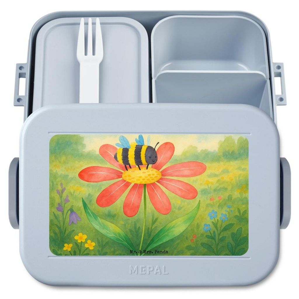 Mr. & Mrs. Panda Snackbox Hummel Blume Design - Blau Pastell - Geschenk, Lunchbox, Natur, Essensbox, Hummeln, Bento Box, Lebensmittelbehälter, Tie...