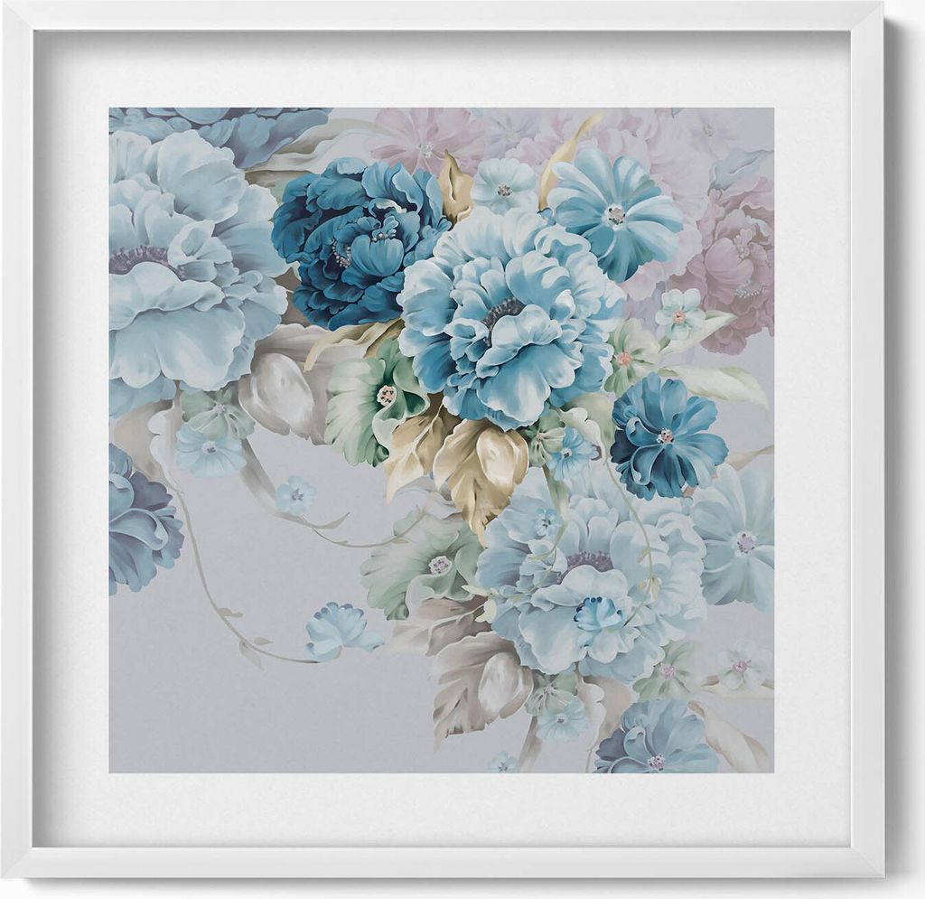 Gemälde von zarten Pfingstrosenblüten– Wandbild mit Rahmen – Gerahmtes Bild – Wanddekoration – 50x50 cm – Weiß Rahmen