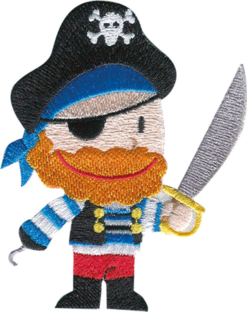 Pirat mit Säbel Totenkopf - Aufnäher, Bügelbild, Aufbügler, Applikationen, Patches, Flicken, Zum Aufbügeln, Größe: 6,7 x 8,5 cm