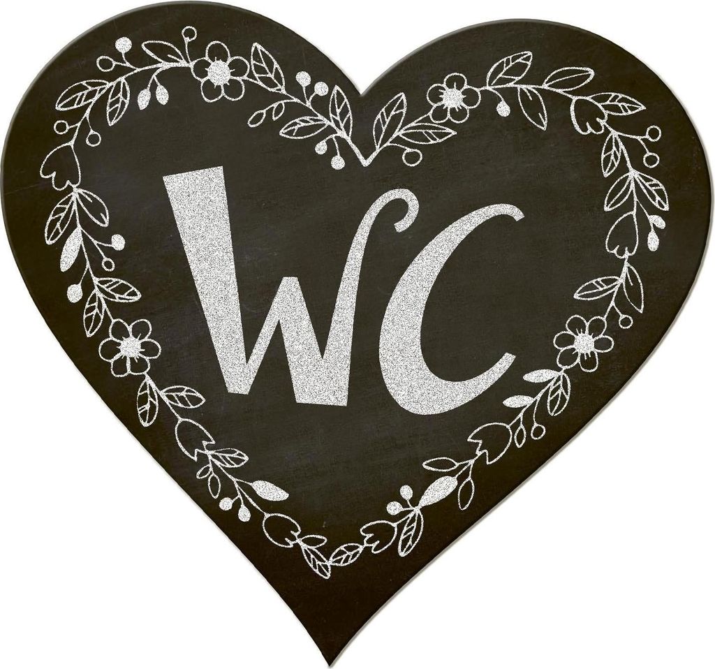 Badezimmer Türschild Herz schwarz „WC“ in Tafelkreide-Optik (15,5 cm) mit Klebepads