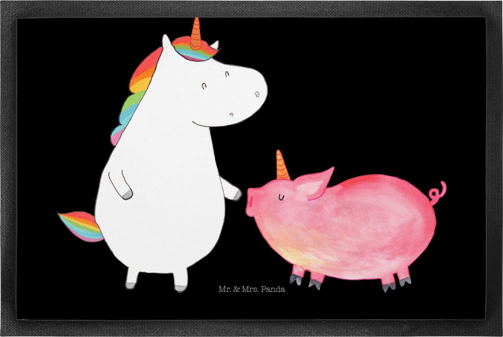 Mr. & Mrs. Panda Fussmatte Einhorn Schwein 50 x 75 cm - Schwarz - Geschenk, Schmutzmatte, Schweinhorn, fußmatte, Einhörner, Schmutzfänger, Fußa...