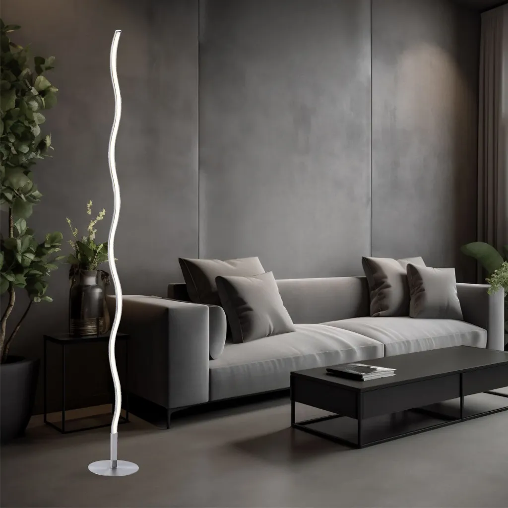 Lampadaire Design Vague Argenté avec LED Intégrées 120cm - Forme Incurvée - 10