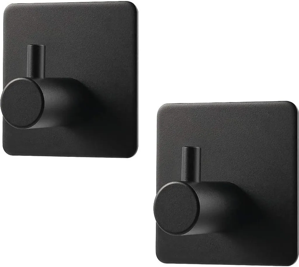 set di 2 ganci doppi senza foratura per bagno e cucina - ganci multiuso [autoadesivi] - portasciugamani | ganci adesivi in acciaio inox 45x45 mm | ganci per vestaglia in acciaio inox | ganci adesivi per cappotti [nero]