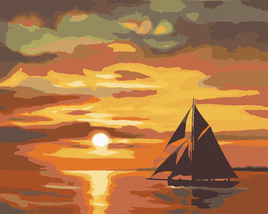Zuty - Malen nach Zahlen - DUNKLES SEGELSCHIFF IN DER ABENDDÄMMERUNG (D. RUSTY RUST), 40x50 cm, ohne Keilrahmen