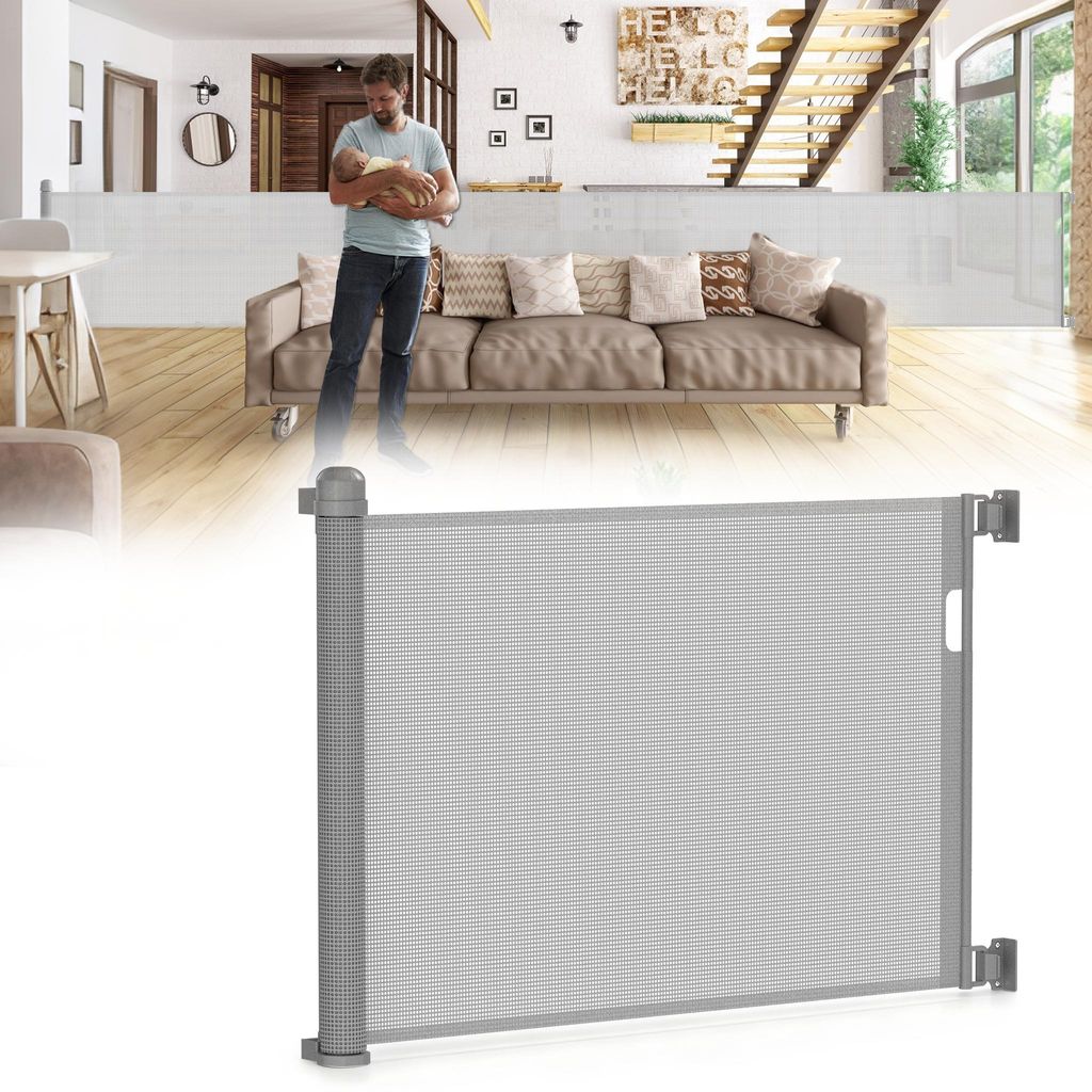 XINZI Einziehbares Treppenschutzgitter bis 150cm Grau, PVC Produktbild 