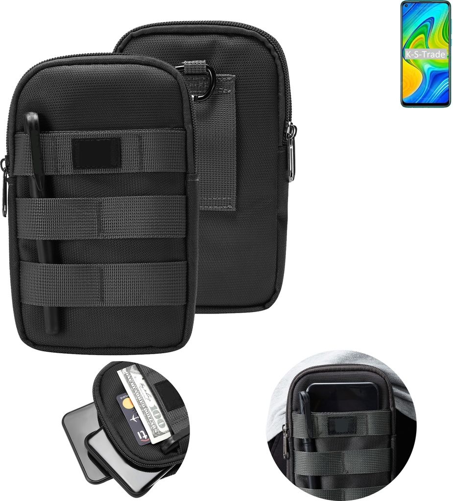 K-S-Trade Holster Gürtel Tasche kompatibel mit Xiaomi Redmi 10X 4G Handy Tasche Schutz Hülle dunkel-grau viele Fächer, 1x