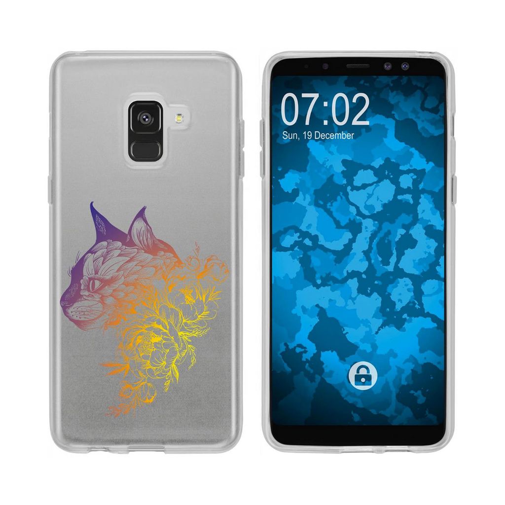 PhoneNatic Case kompatibel mit Samsung Galaxy A8 (2018) EU Version Silikon-Hülle Floral Katze M2-3