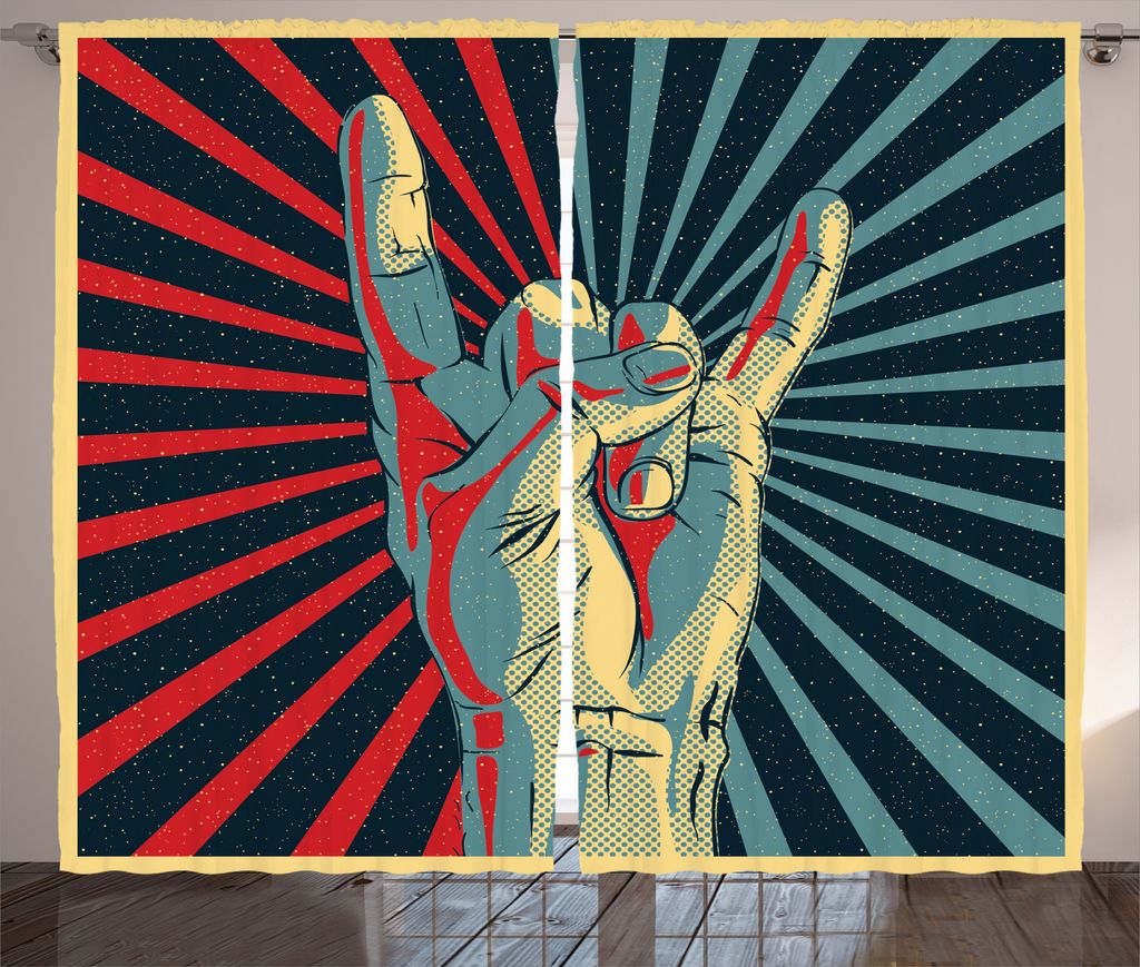 ABAKUHAUS Bunt Rustikaler Vorhang, Rock n Roll Handzeichen, Wohnzimmer Universalband Gardinen mit Schlaufen und Haken, 280 x 225 cm, Mehrfarbig
