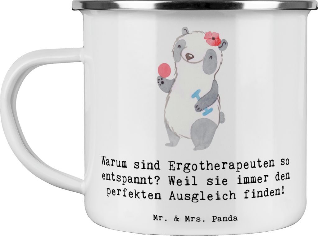 Mr. & Mrs. Panda Teebecher Ergotherapeutin Balance - Weiß - Geschenk, Ergotherapeut, Tasse Emaille, Teetasse, Pott, Gesundheit, Entspannung, Kogni...
