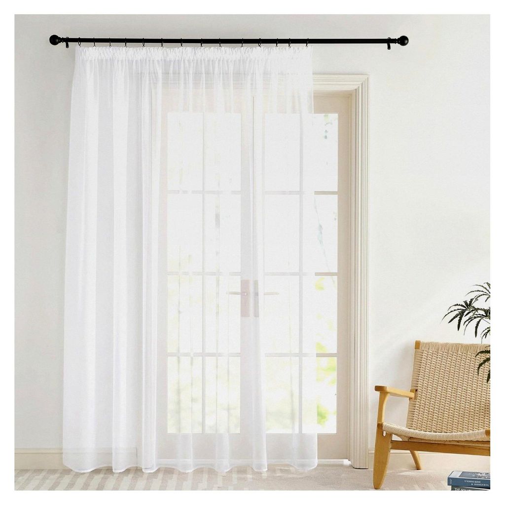 Transparente Gardine 300 cm mit Kräuselband für Vorhangschienen, 1er Set, H 240 x B 300 cm, Weiß